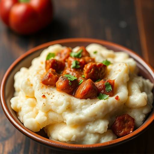 A plate of creamy pap with a generous portion of chakalaka relish