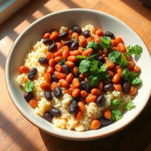 A serving of Umngqusho, a dish of samp and beans, garnished with fresh herbs